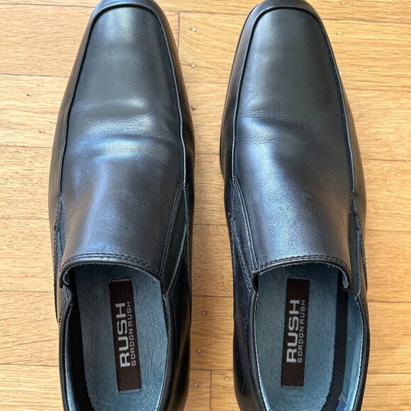 RUSH by Gordon Rush Mens Black Leather Loafers, Size 8
